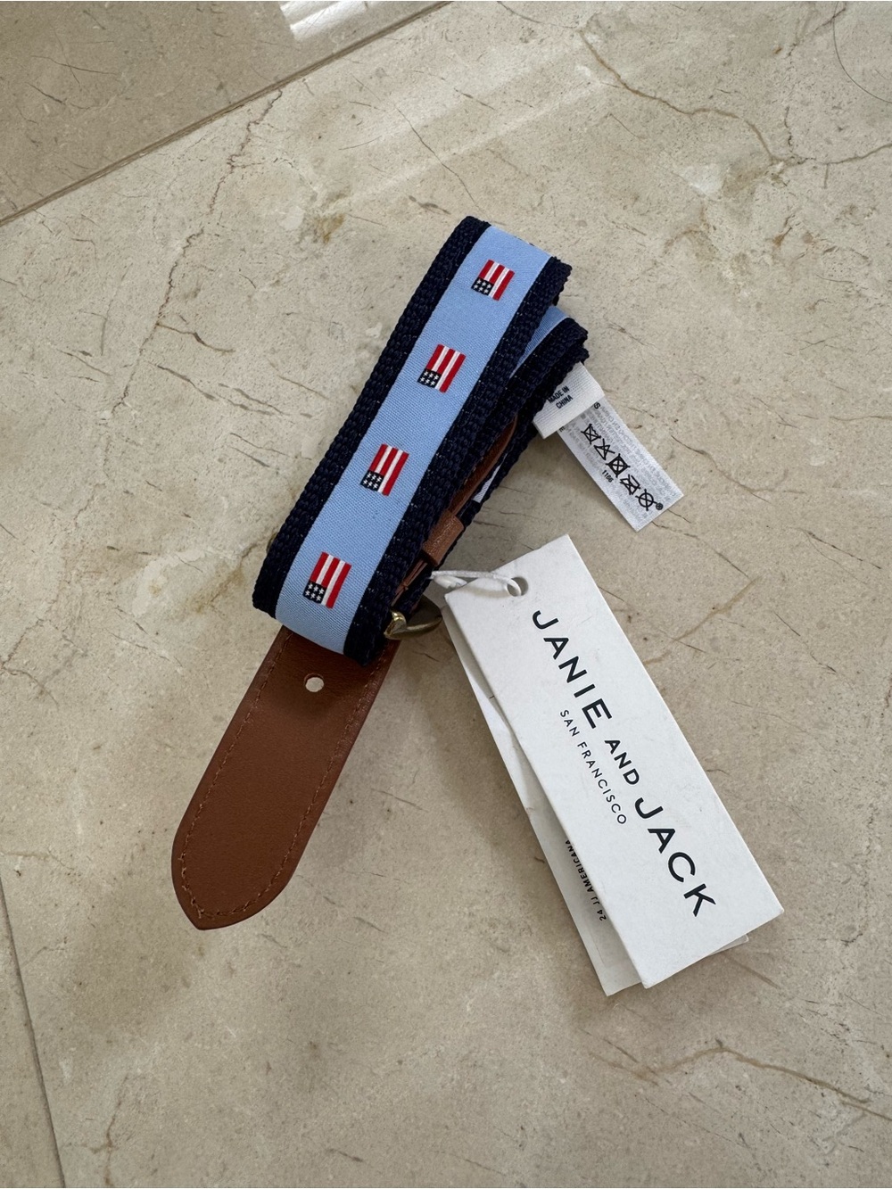 NWT Janie and Jack Patriotic Flag Belt | Size 2T–3T | Genuine Leather